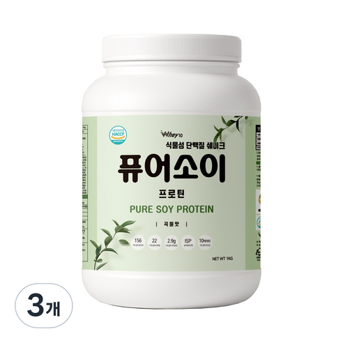 식물성 단백질 쉐이크 퓨어소이 프로틴 곡물맛 파우더, 3개, 1kg