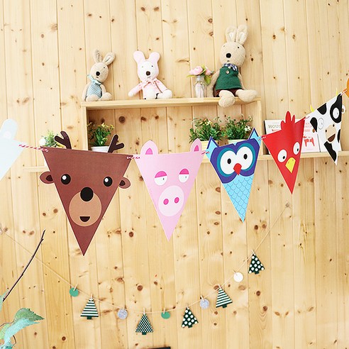 파티용품 파티 삼각 가랜드 (동물농장), 동물색상, 1개