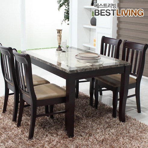 대리석식탁 추천 상품베스트리빙 데미안 4인 화강암 대리석 식탁세트/의자4개 제품 사진