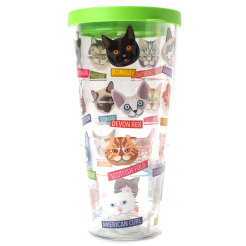 터비스 킵 드링크 핫 & 콜드 텀블러, Flat Art Cat Breeds, 710ml