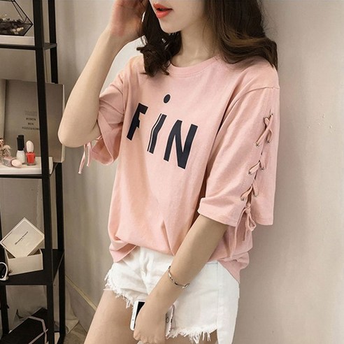 러블로어 8013 - 크로스끈소매 박시 반팔티