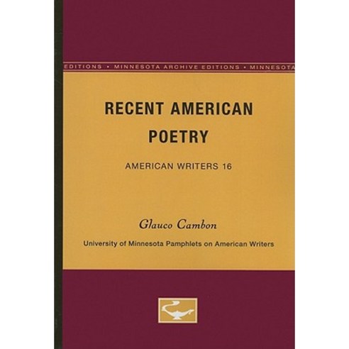 Recent American Poetry - American Writers 16 Paperback, Univ of Chicago Behalf of Minnesota Univ Pres