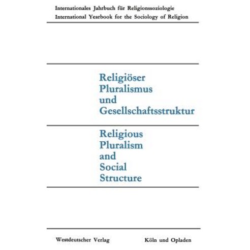 Religioser Pluralismus Und Gesellschaftsstruktur Paperback, Vs Verlag Fur Sozialwissenschaften