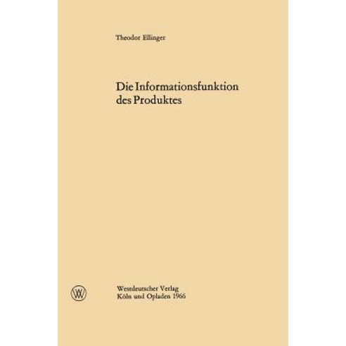 Die Informationsfunktion Des Produktes Paperback, Vs Verlag Fur Sozialwissenschaften
