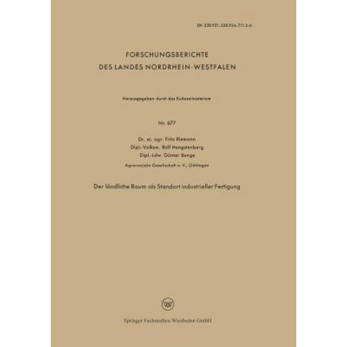Der Landliche Raum ALS Standort Industrieller Fertigung Paperback, Vs Verlag Fur Sozialwissenschaften