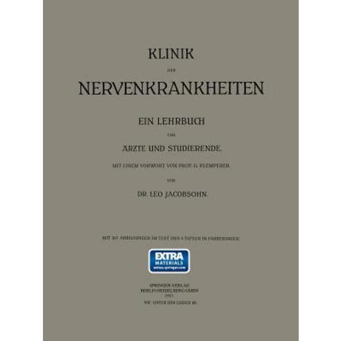 Klinik Der Nervenkrankheiten: Ein Lehrbuch Fur Arzte Und Studierende Paperback, Springer