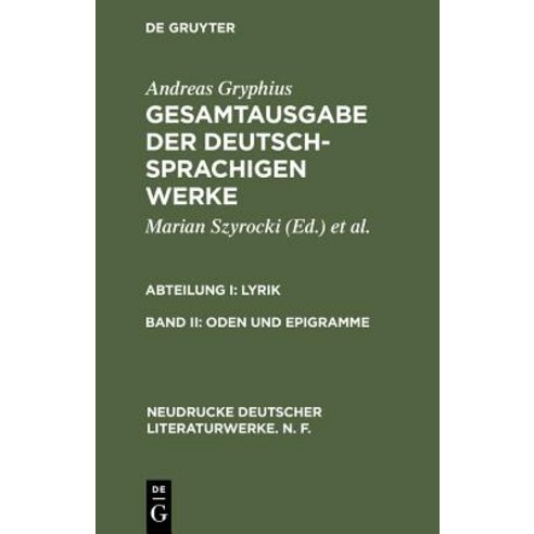 Oden Und Epigramme Hardcover, de Gruyter