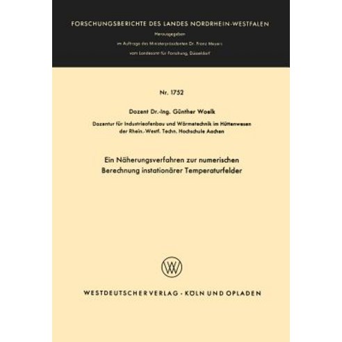 Ein Naherungsverfahren Zur Numerischen Berechnung Instationarer Temperaturfelder Paperback, Vs Verlag Fur Sozialwissenschaften