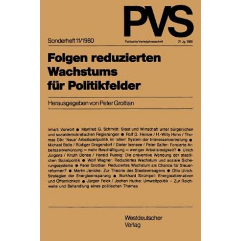 Folgen Reduzierten Wachstums Fur Politikfelder, Vs Verlag Fur Sozialwissenschaften