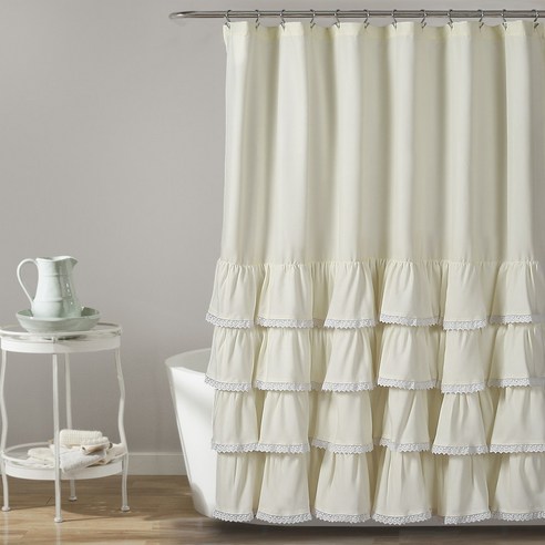 러쉬데코 엘라 레이스 러플 샤워 커튼 182.9 x 182.9cm, Ivory, 1개
