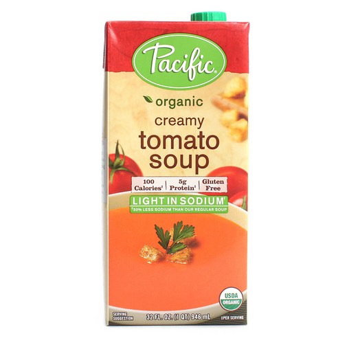 퍼시픽 크리미 토마토 수프 라이트 인 소듐 글루텐 프리 베지테리안 프로틴, 946ml, 1개