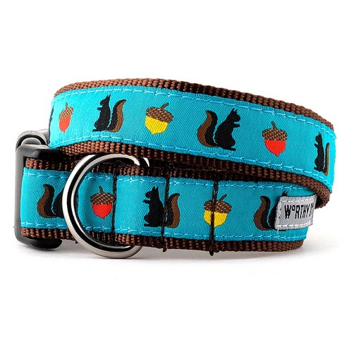 The Worthy Dog 스쿼럴리 칼라 핏 넥 애견 목줄, Blue + Brown