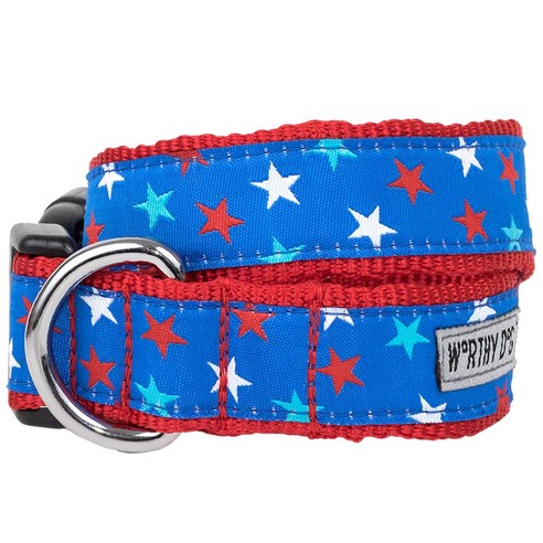 더월씨독 패트리어틱 스타 칼라 핏 넥 목줄, Blue + Red