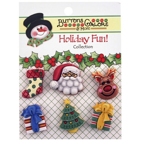 버튼갤로어 홀리데이 펀 3D 버튼 단추, Here Comes Santa, 6개입