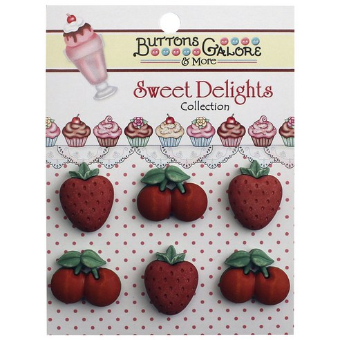 버튼갤로어 스위트 딜라이트 3D 버튼 단추, Berries & Cherries, 6개입