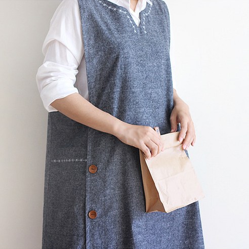 [라온] 빅사이즈 자수앞치마, 블랙해지, 1개