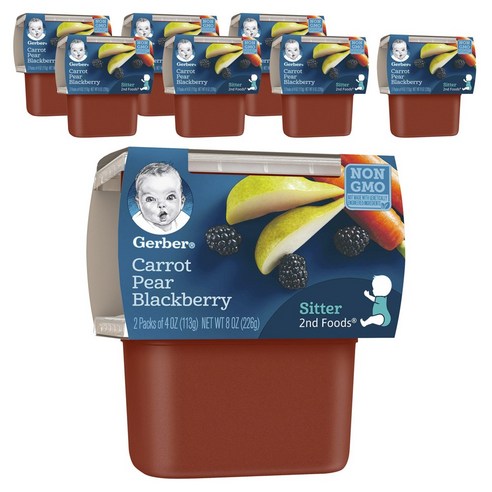 거버 어린이 과일퓨레 113g 2개입, 당근 + 배 + 블랙베리(Carrot + Pear + Blackberry), 226g, 8개