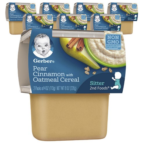 거버 어린이 과일퓨레 113g 2개입, 배 + 계피 + 오트밀 시리얼(Pear + Cinnamon + Oatmeal Cereal), 226g, 8개