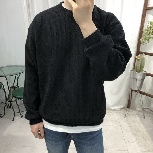 프롬엘 남자 오버핏 골지 니트 맨투맨티셔츠 맨투맨