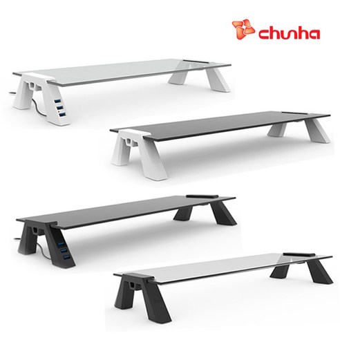 강화유리 모니터 받침대 USB3.0 3포트 사무실, 1. C638(화이트/투명), 1개