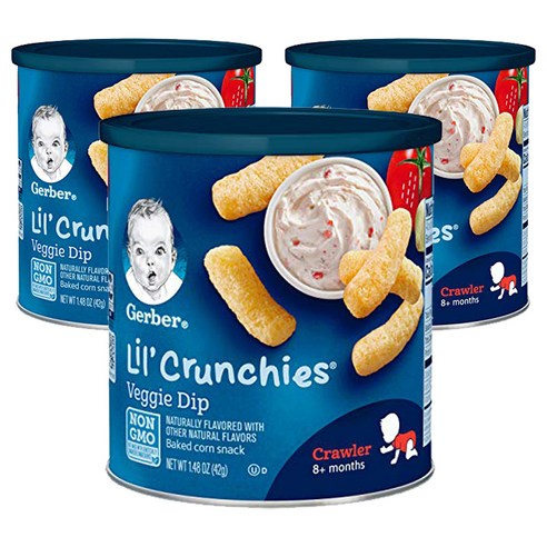 거버 릴 크런키 베이크드 콘 스낵 어린이곡물과자 42g, 베지 딥(Veggie Dip), 3개