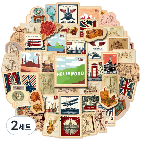포트렘 캐리어 노트북 스티커, 2세트, 02_세계우표A