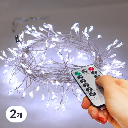 아리조명 LED 미리내 와이어 지네 전구 크리스마스 장식 줄 조명 6M 15M, 백색, 2개, 리모컨 USB 150구 (6M+연장1M)