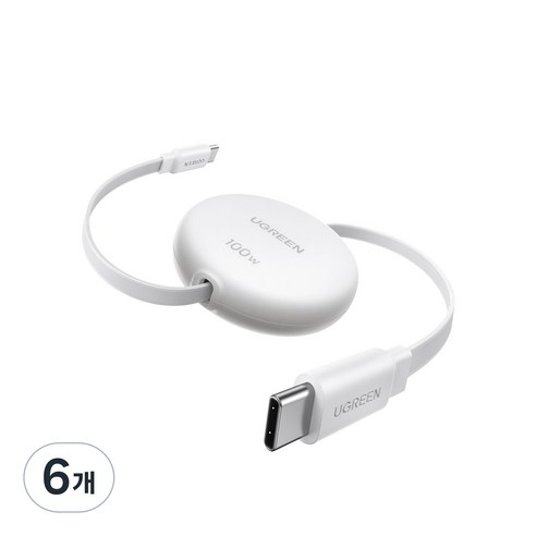 UGREEN 유그린 PD3.0 100W C타입 고속 충전 릴케이블 자동감김 릴 케이블 맥북 아이패드 아이폰 삼성 샤오미 호환, 6개, White, 100cm