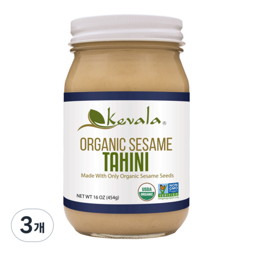 케발라 오가닉 세서미 타히니 tahini 후무스 hummus 유기농 참깨 드레싱 양배추 다이어트 샐러드 소스, 3개, 454g