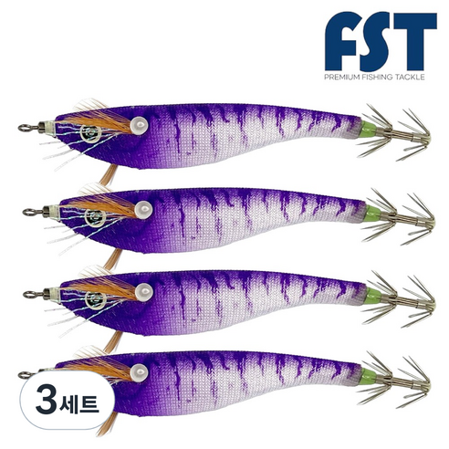 피싱템 한치 삼봉에기 갑오징어에기 FST 블랙타이거스퀴드트랩 ver.2, 3세트, 9g, (07) 퍼플헤드
