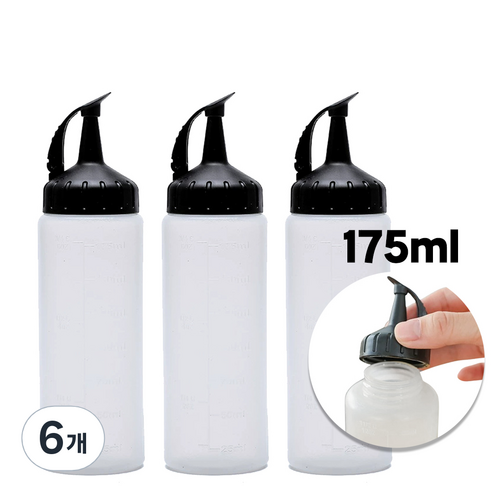 서온리 흐르지 않는 오일 소스 통 간장 병 드레싱 플라스틱 업소 용 튜브 용기, 6개, 175ml, 모던블랙