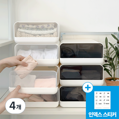 [KC인증] 데미무드 이클립 적층식 칸칸이 서랍형 속옷정리함, 15칸, 반투명 화이트, 4개