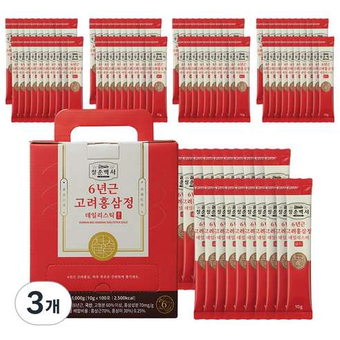청춘백서 프리미엄 홍삼 6년근 고려홍삼정 데일리스틱 골드, 1kg, 3개