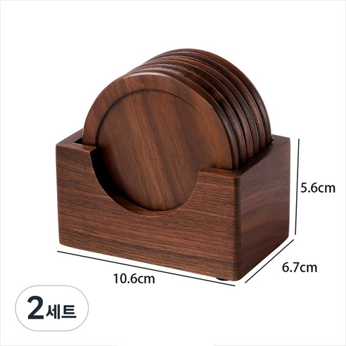 원목 컵받침세트 홀더 1P와 컵받침 6P구성 홈카페 집들이선물 주방인테리어 호두나무, 2세트, 월넛
