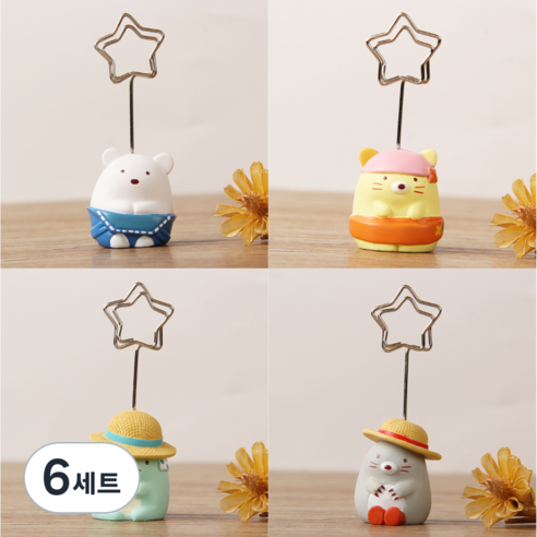 사무실 책상 메모 꽂이 메시지 홀더 귀여운 동물 세트, 메모 꽂이 캐릭터 4종, 6세트, 1개