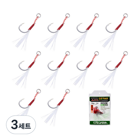 행운을파는낚시 IM ISEAMA 싱글 어시스트훅 지깅훅 메탈지그 캐스팅 농어 삼치 방어, 3세트, 10개입