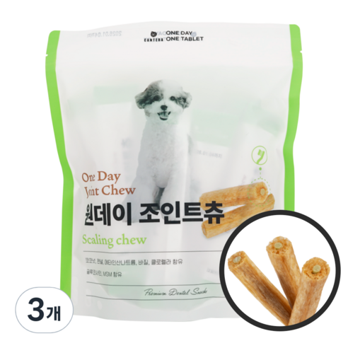 원데이 조인트츄 강아지 애견 간식 관절 치석 껌 덴탈 치약 성분함유, 원데이조인트츄 1개, 180g, 3개, 고구마맛