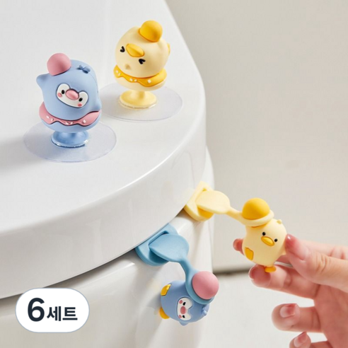 롤링페이퍼 변기 뚜껑 손잡이 변기커버 손잡이, 6세트, 옐로+블루