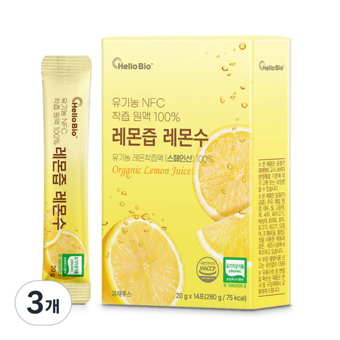 유기농 NFC착즙 원액 100% 레몬즙 레몬수, 3개, 280g