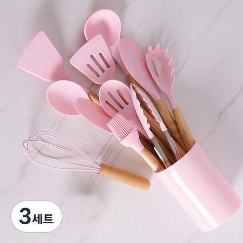 실리콘조리세트 조리도구 키친툴 12종 멀티스푼 식약처검사 주방, 3세트, 핑크