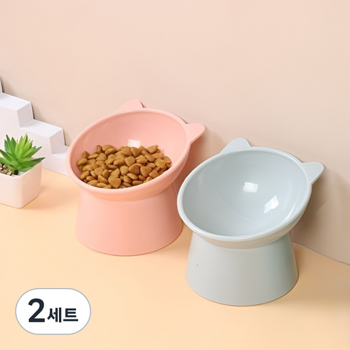 아리스랩 반려동물 식기 2종 세트 경사형 밥그릇, 2세트, 블루그레이