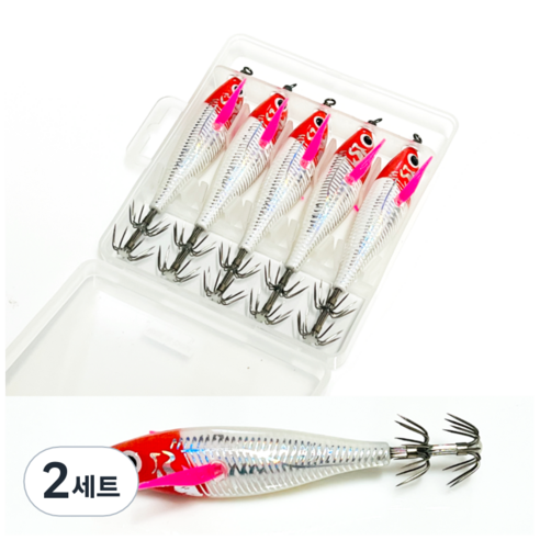 MZT 3D 미니 리플렉스 에기 5종 세트 수평 쭈꾸미 갑오징어 문어 한치, 2세트, 고추장 컬러(5개입), 5.9g