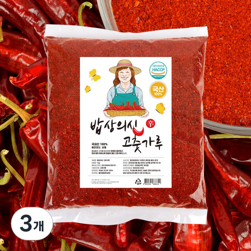 올바른습관 밥상의신 국산 햇 고춧가루 태양초와저온건조황금비율 양념용 보통맛, 1kg, 3개