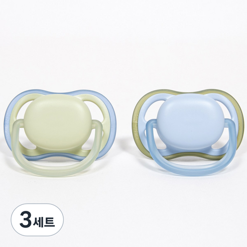 아벤트 울트라 에어 노리개 젖꼭지 세트, 3세트, 0-6개월 그린블루