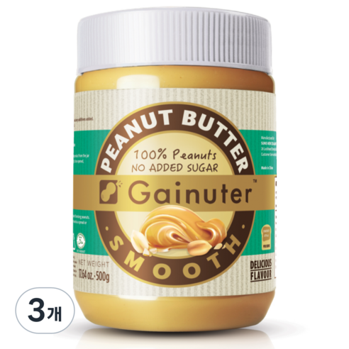 제이넛터 무가당 100% 땅콩버터 스무스, 3개, 500g