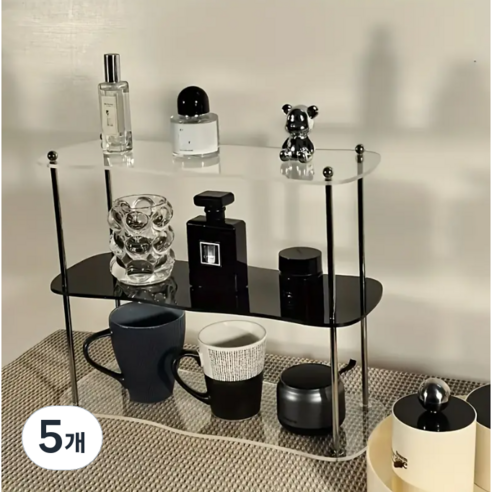 산이내린 아크릴 3단 선반트레이, 투명 + 블랙 + 투명, 5개