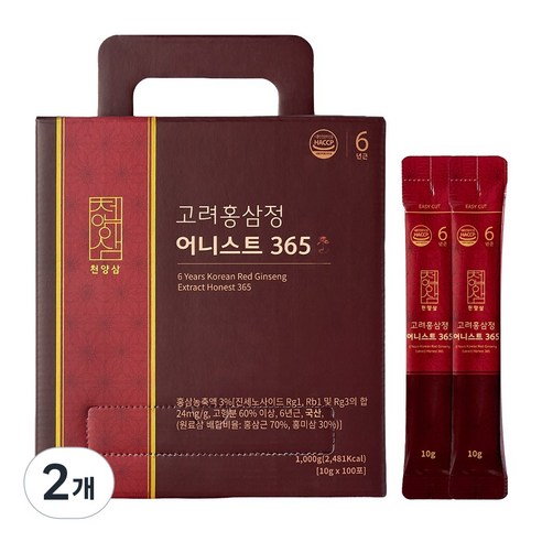 천양삼 6년근 고려홍삼정 어니스트 365 홍삼스틱 100포, 1kg, 2개
