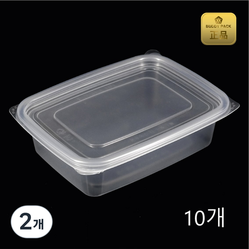 버디팩 투명 사각죽용기 밀폐용기, 2개, 1개