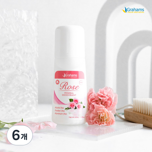 [그라함스내추럴] 로즈 미네랄 데오드란트 롤-온_99%내추럴, 65ml, 6개