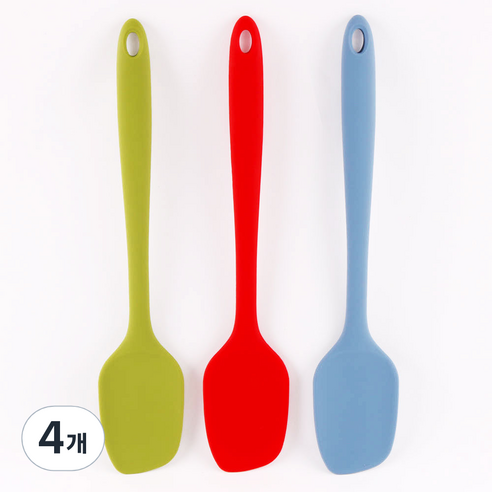 헤스타 파스텔 실리콘 알뜰주걱 가벼운 조리도구 주방용품 요리주걱 스페츌러 스푸눌라 볶음 스푼 위생 열탕소독 식기세척기 가능, 그린, 4개